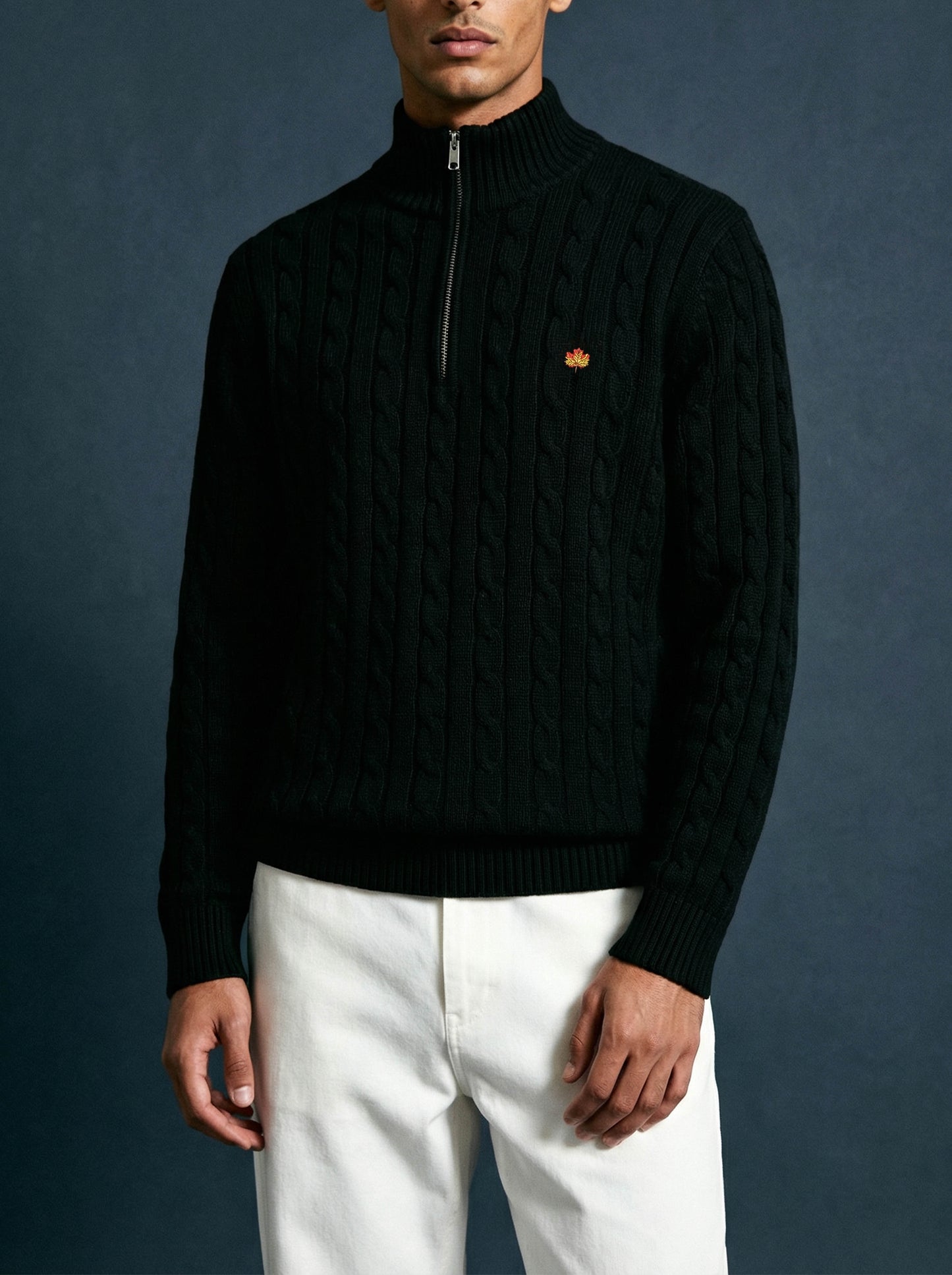 Hand Knitted Black Quarter Zip Sweater