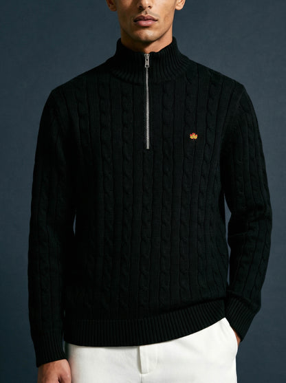 Hand Knitted Black Quarter Zip Sweater