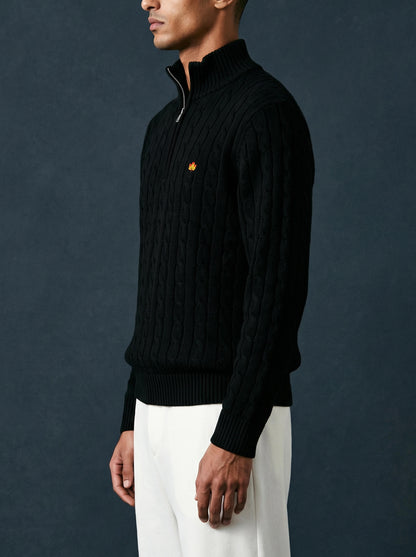 Hand Knitted Black Quarter Zip Sweater