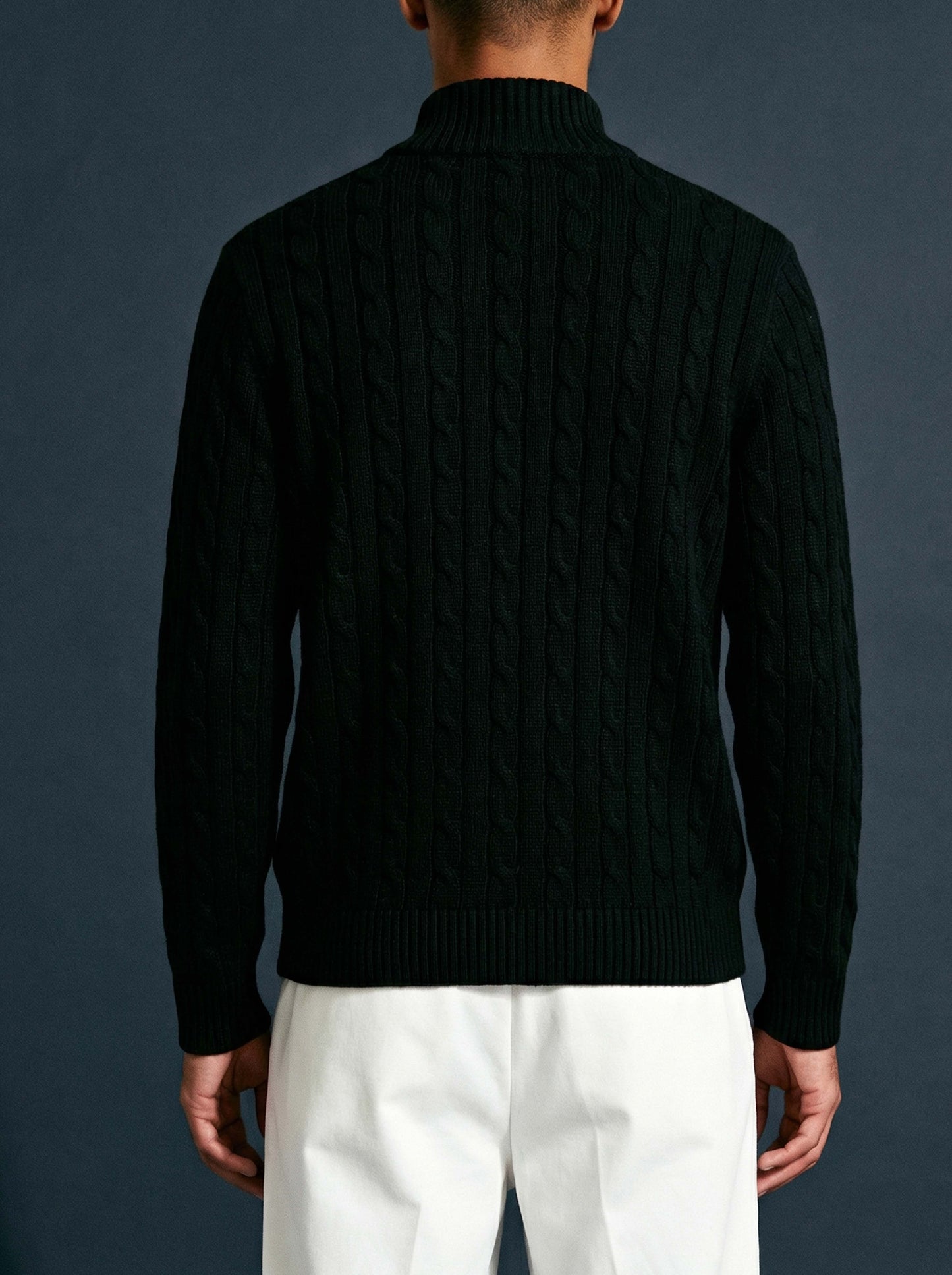 Hand Knitted Black Quarter Zip Sweater