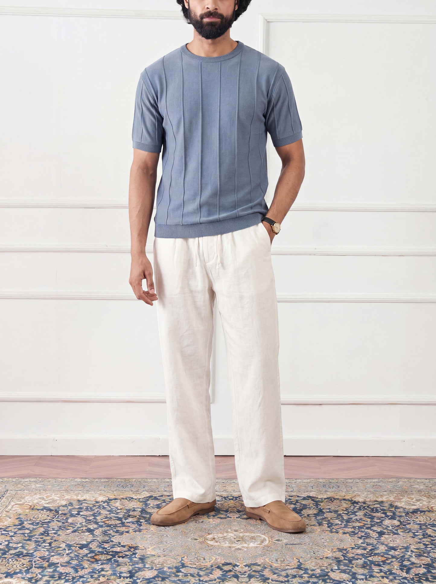 Ribbed Knit Tee Faded Denim
