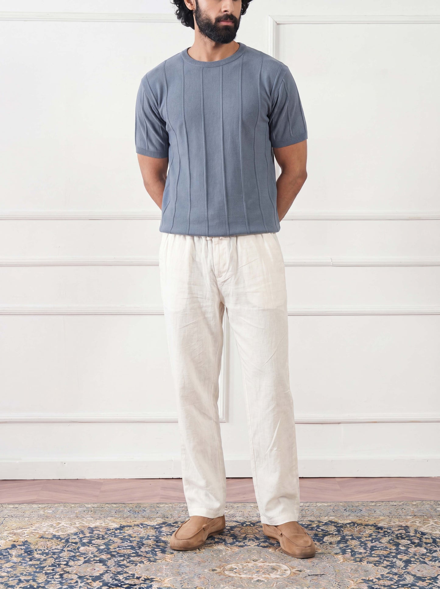 Ribbed Knit Tee Faded Denim
