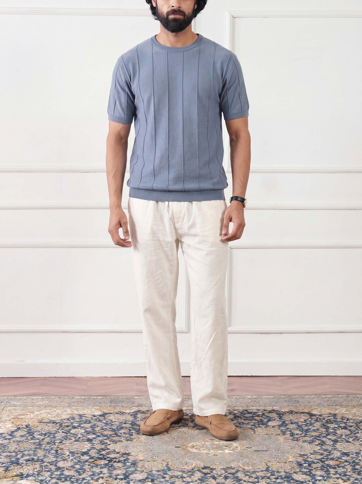 Ribbed Knit Tee Faded Denim