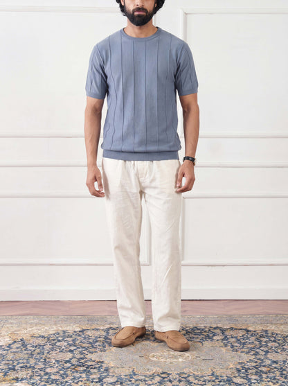 Ribbed Knit Tee Faded Denim