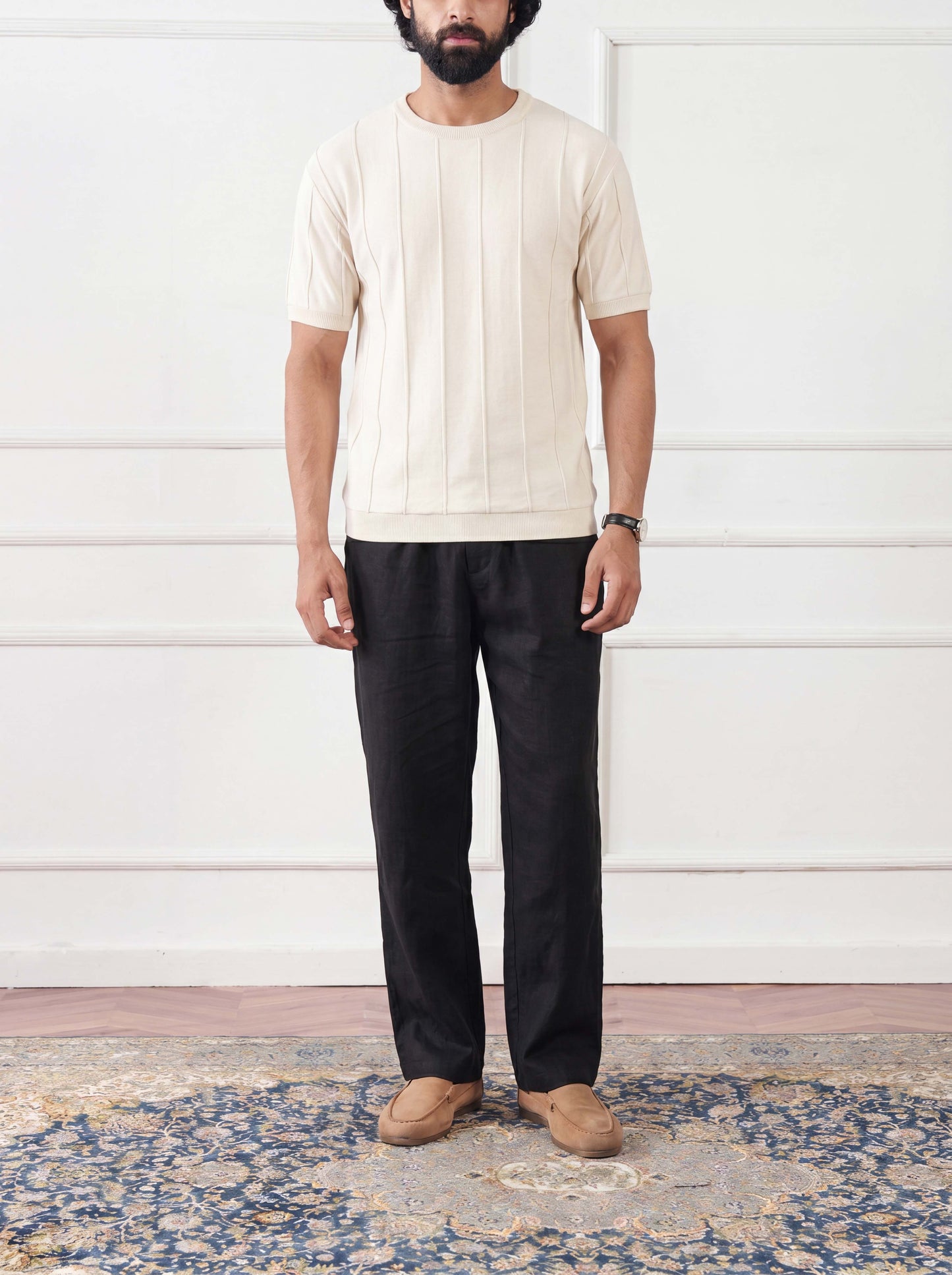 Ribbed Knit Tee Pristine Cream