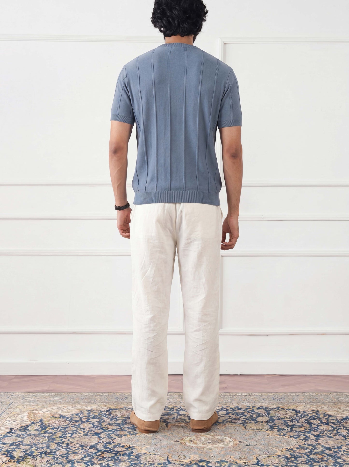 Ribbed Knit Tee Faded Denim