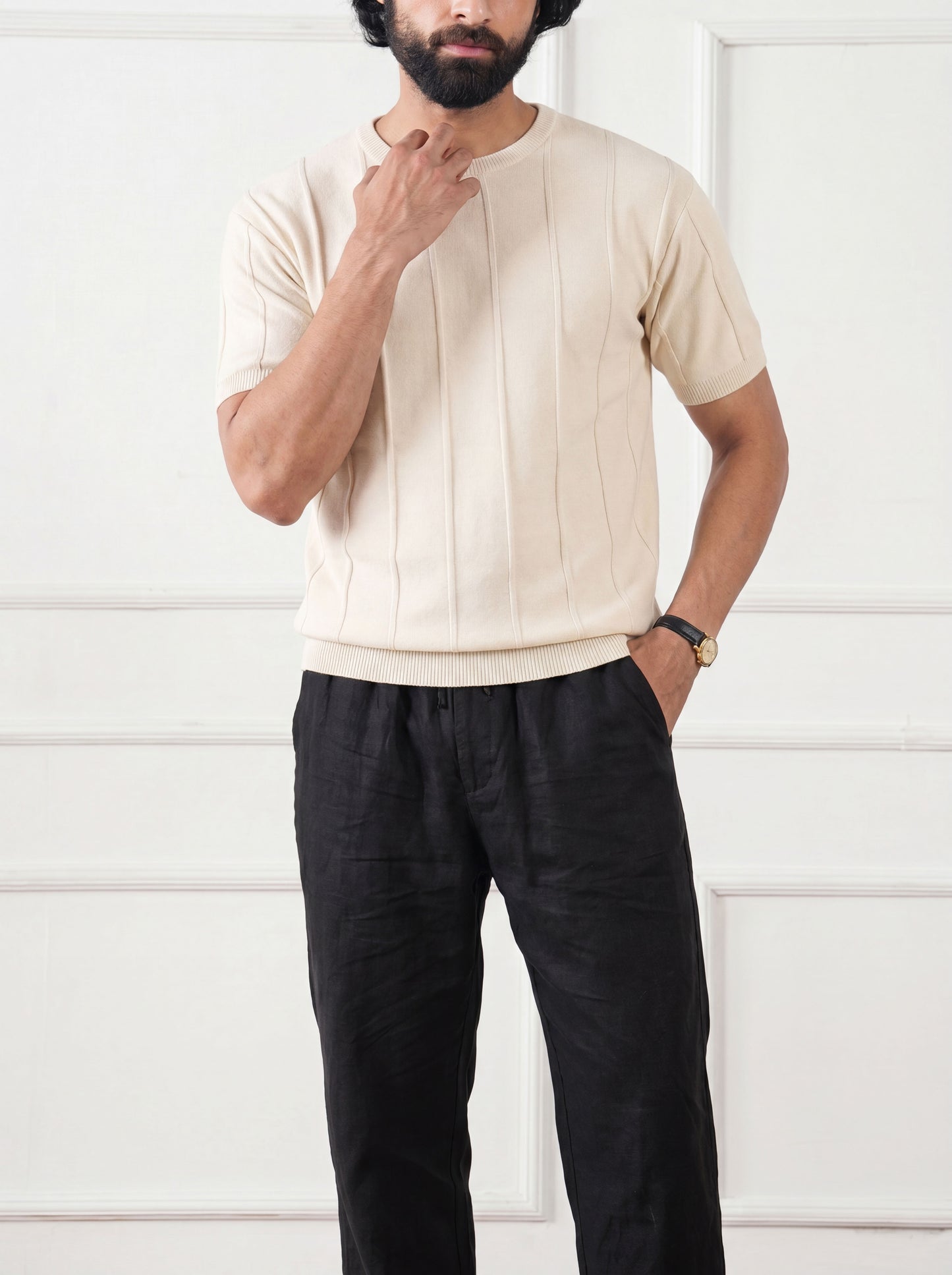 Ribbed Knit Tee Pristine Cream