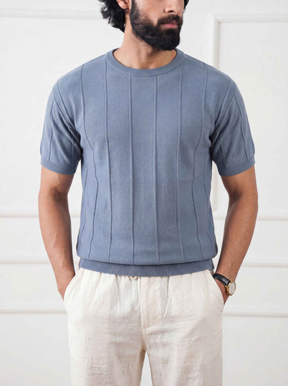 Ribbed Knit Tee Faded Denim