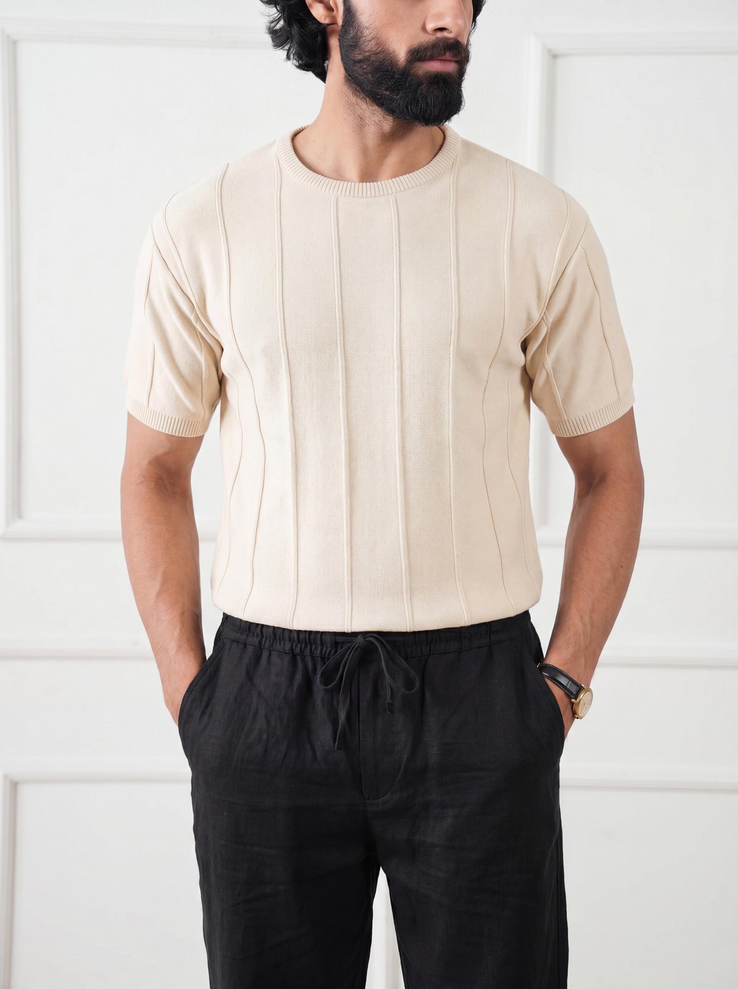 Ribbed Knit Tee Pristine Cream